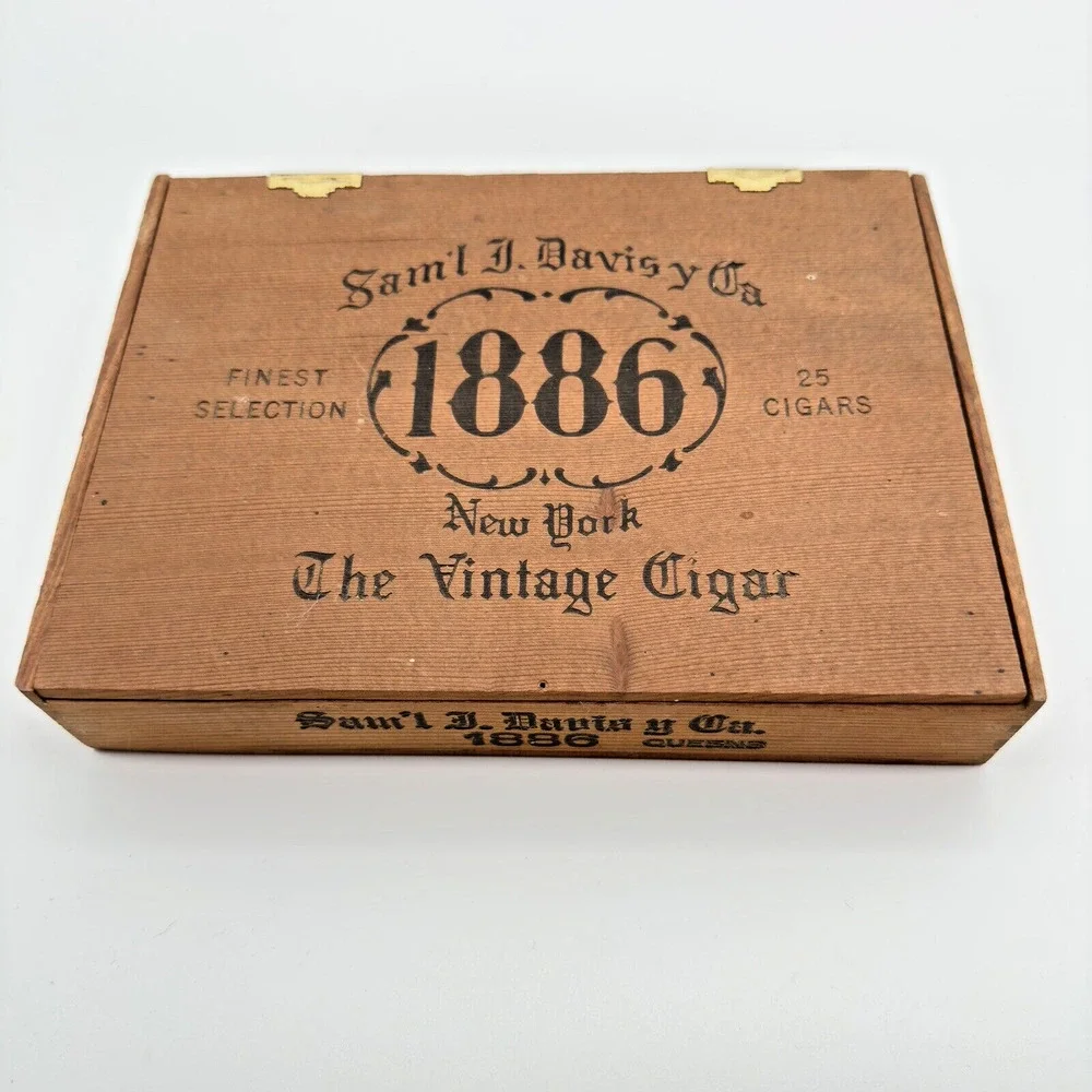 Sam'l J Davis 1886 The Vintage 25 Count Cigar Box Finger Jointed Queens NY Empty
